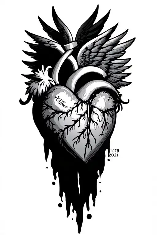 a heart with wings and it says "1978 Matthew 2021" in it  tattoo design idea