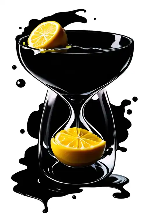 hourglass with lemonade glass overflowing tattoo design idea