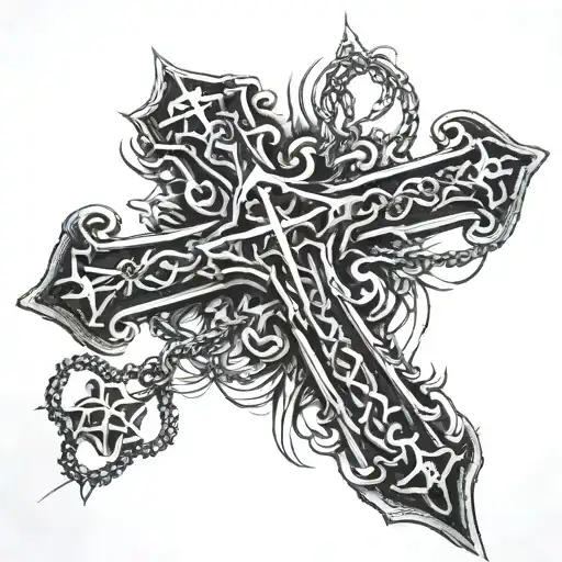 demonic symbols, upside down cross, chain wrapped tattoo design idea