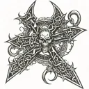 demonic symbols, upside down cross, chain wrapped tattoo design idea