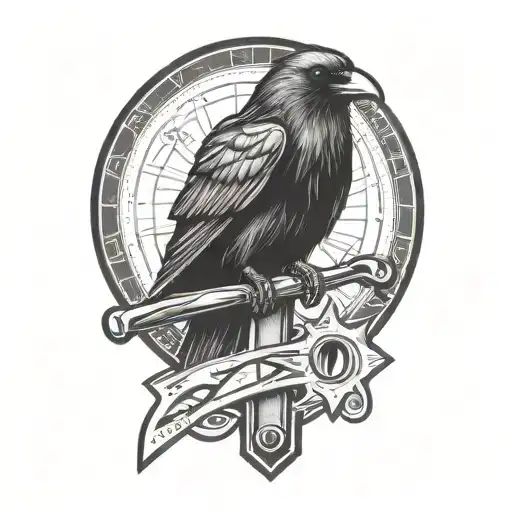 raven perched mechanics wrench tattoo design idea
