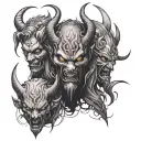 one demon face where the other is an angel which splinters and Cerberus is the demon's protector tattoo design idea