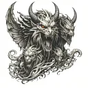 one demon face where the other is an angel which splinters and Cerberus is the demon's protector tattoo design idea