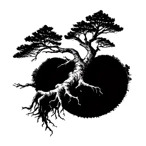 pine tree with roots tattoo design idea