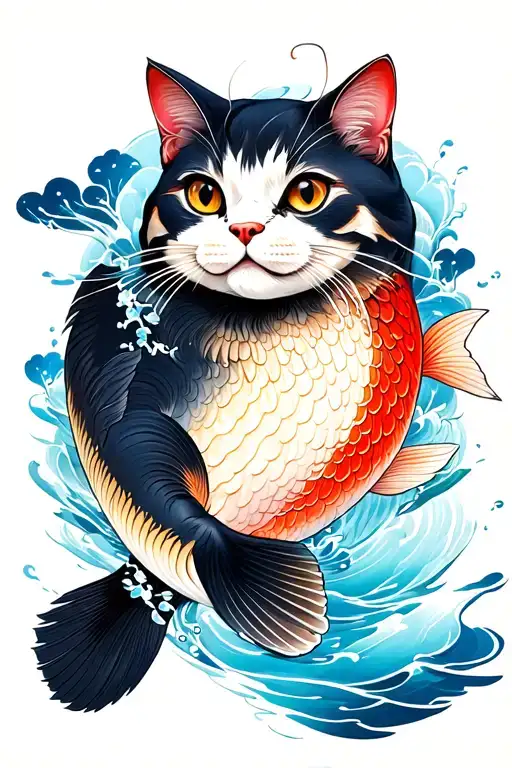 japanese water fish outside forearm cat inside forarm tattoo design idea