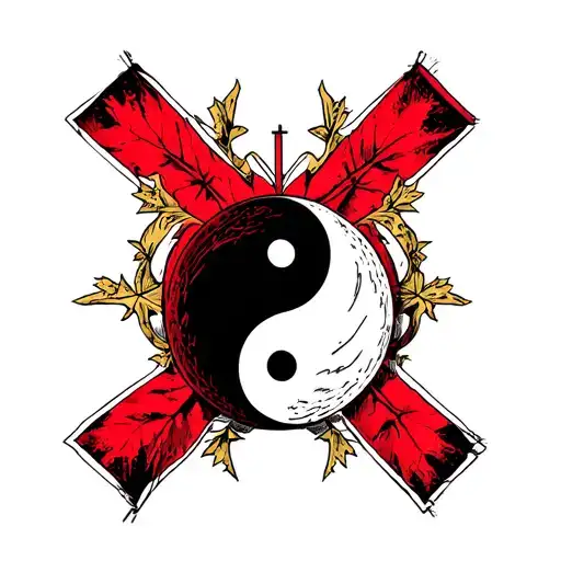 yingyang canadian flag with cross of st george flag tattoo design idea