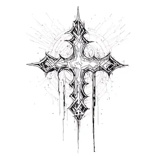 cybersigilism that embodies struggles. maybe crosses, very detailed tattoo design idea