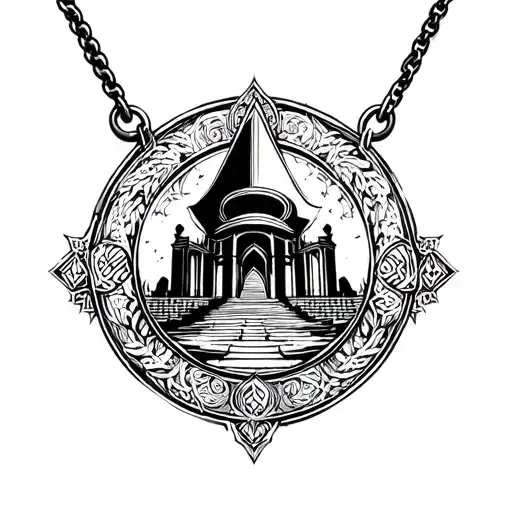 persian assasins creed look a like with farvahar sign necklace looking at a persian temple tattoo design idea