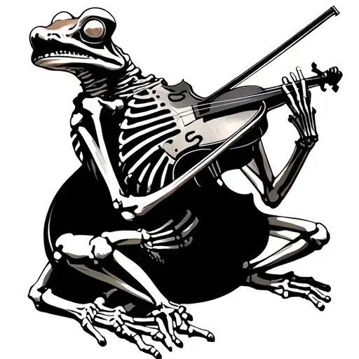frog skeleton playing a violin made of  rib-bones blackwork tattoo tattoo design idea