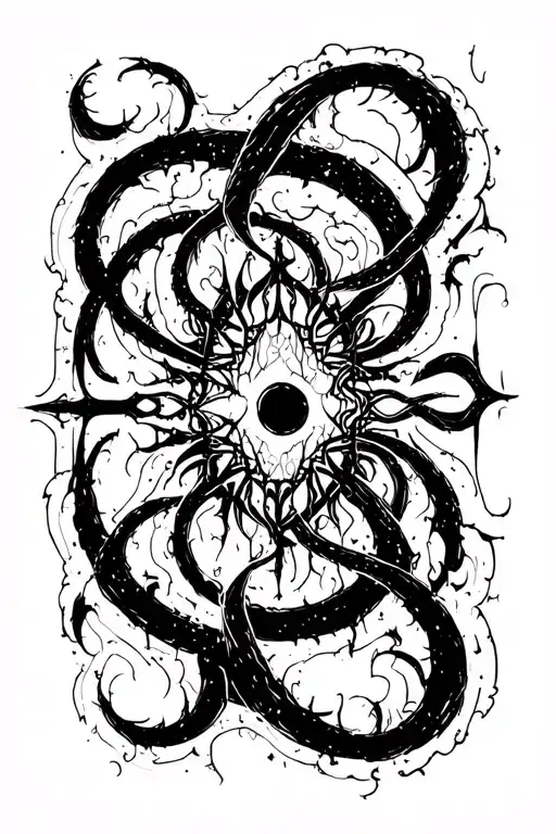 Raw Blackwork Cyber Sigils Gothic Lettering Anatomical Brush Strokes Bold High Contrast Full-BodyHorror tattoo design idea