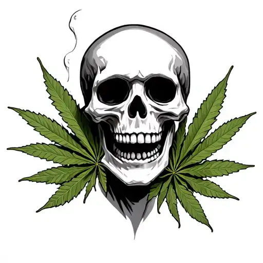weed leaf smoking skeleton man tattoo design idea