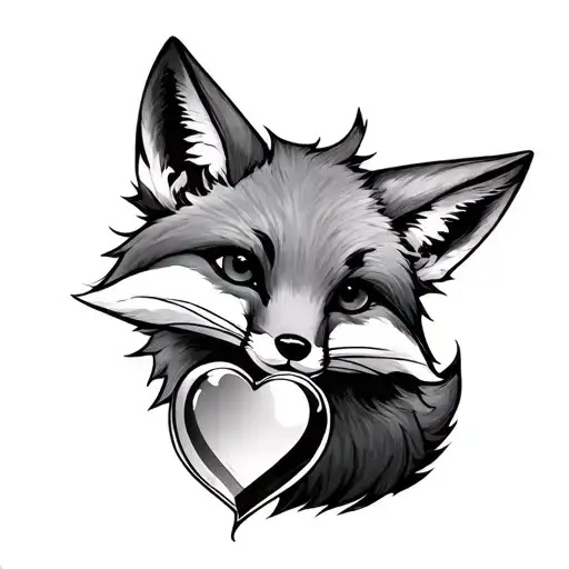 fox with a glass heart small tattoo design idea