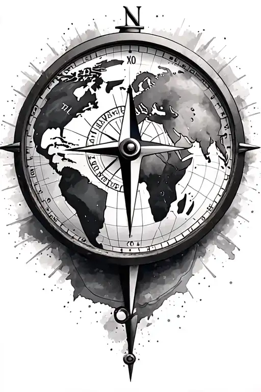 compass with a clock and world map leading tattoo design idea