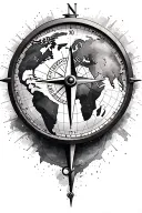 compass with a clock and world map leading tattoo design idea