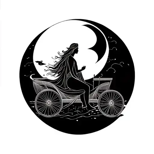 Selene the Greek goddess of the moon in her chariot far away tattoo design idea