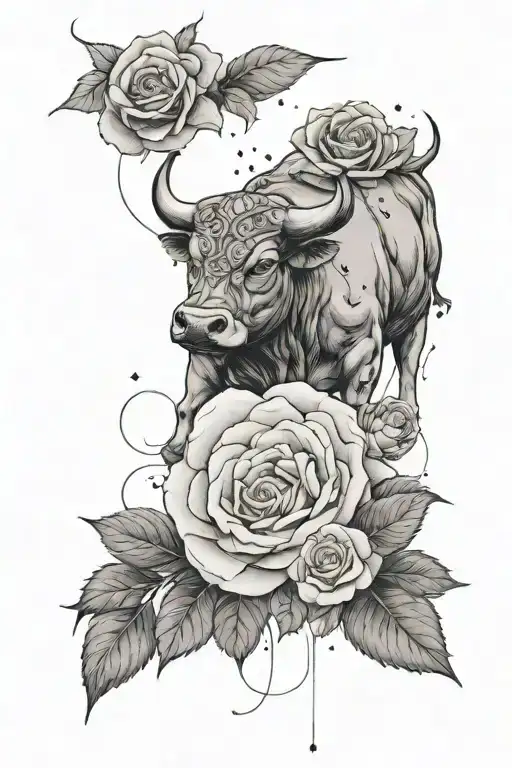 bull, rose, taurus constellation, earth inside tattoo design idea