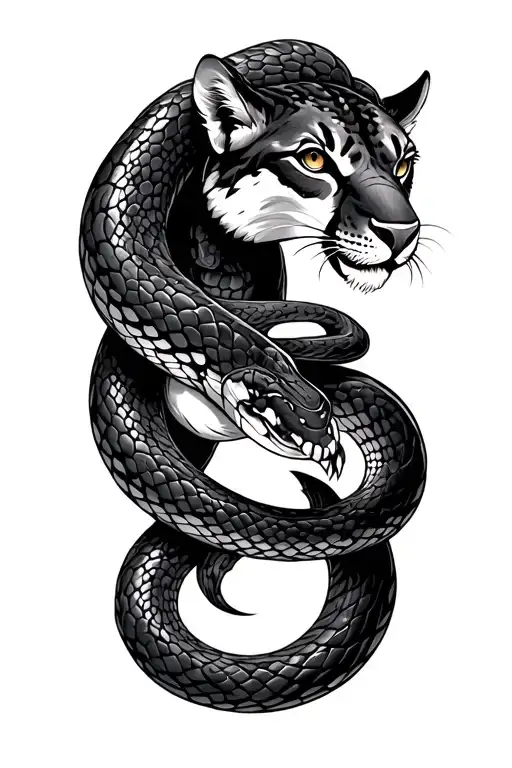 puma surrounded by a snake tattoo design idea