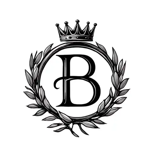 letter b in side of an olive branch circle with a crown on top  tattoo design idea