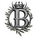 letter b in side of an olive branch circle with a crown on top  tattoo design idea