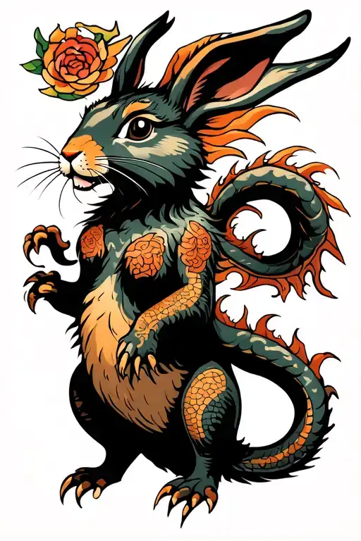 A rabbit zodiac sign protecting his rat and dragon daughters tattoo design idea
