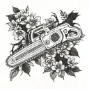 A chainsaw transforming into a blossoming tree tattoo design idea