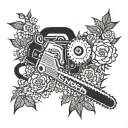 A chainsaw transforming into a blossoming tree tattoo design idea