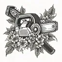 A chainsaw transforming into a blossoming tree tattoo design idea