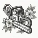 A chainsaw transforming into a blossoming tree tattoo design idea