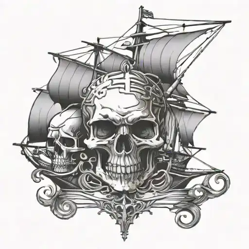 skull on ship mast tattoo design idea