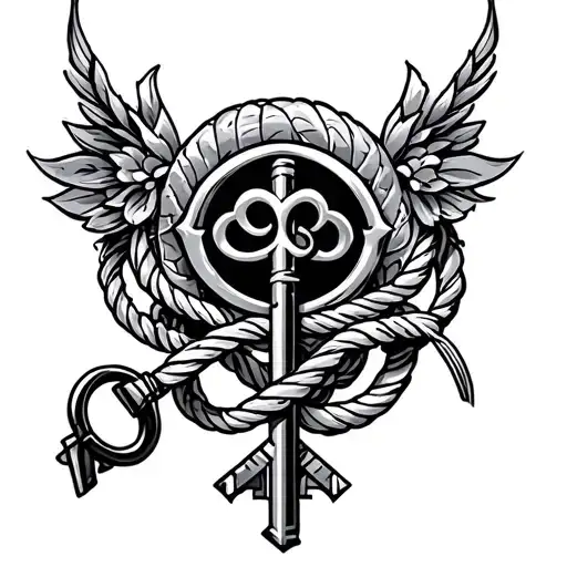 a symbol conveying confidence, strength to the female wearer.  Include a key and whip. tattoo design idea