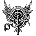 a symbol conveying confidence, strength to the female wearer.  Include a key and whip. tattoo design idea