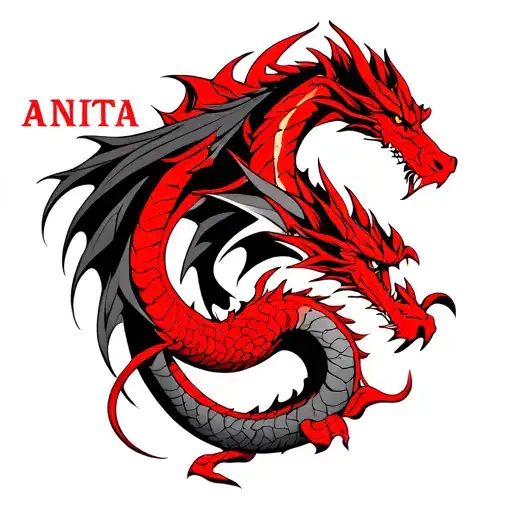 Anita lettering tattoo with red dragon tattoo design idea
