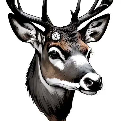 Stewart august 7 2008 deer head with clock face tattoo design idea