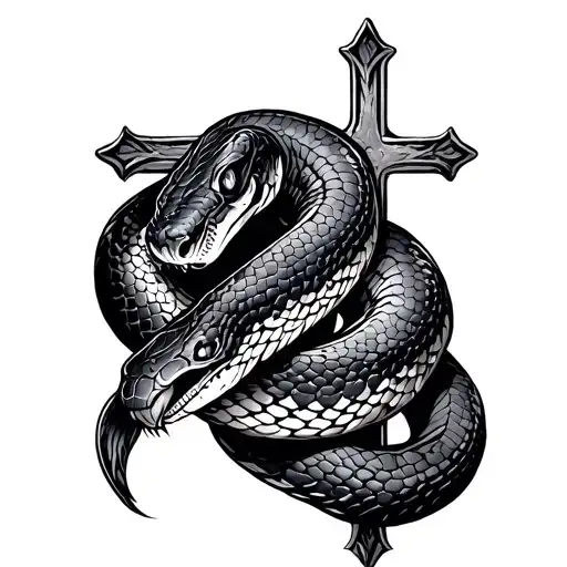 anaconda wrapped around cross tattoo design idea