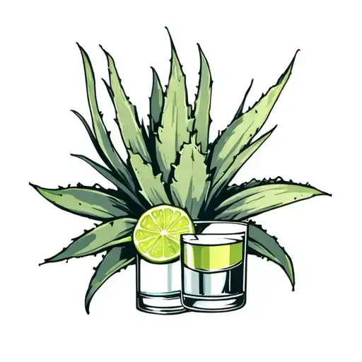 agave plant with tequila shot with lime slice cut tattoo design idea