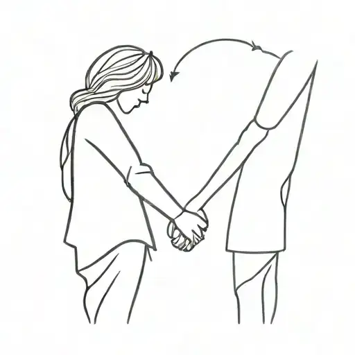 A minimalist design of a mother and son holding hands, symbolizing the strong bond between them tattoo design idea