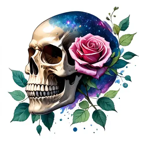 skull,rose and a Galaxy landscape tattoo design idea