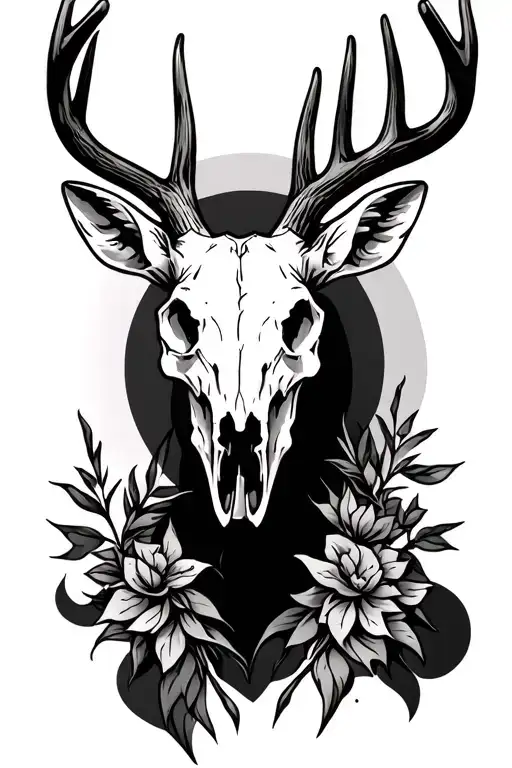 white tail deer skull tattoo design idea