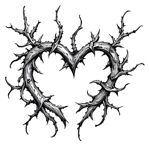 heart thorns vines leaves twisting tattoo design idea