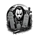 Michael myers, Jason voorhees, pennywise, ghost face, Freddy Kruger in a graveyard tattoo design idea