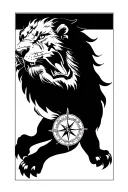 compass,lion roaring, 1991 tattoo design idea