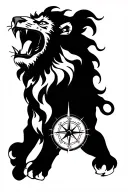 compass,lion roaring, 1991 tattoo design idea