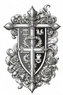 cross wrapped in italian flags with the italian coat of arms behind it tattoo design idea