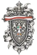 cross wrapped in italian flags with the italian coat of arms behind it tattoo design idea