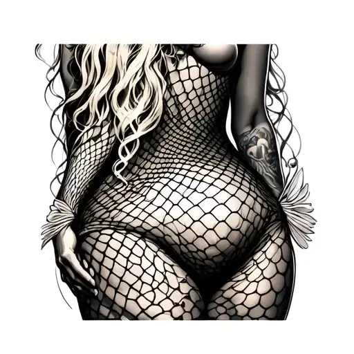 big bum blonde wide hips fish nets tattoo design idea