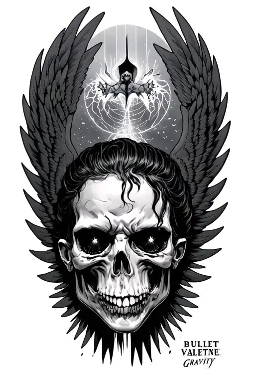 Bullet For My Valentine self-titled album head in front of Gravity wings tattoo design idea