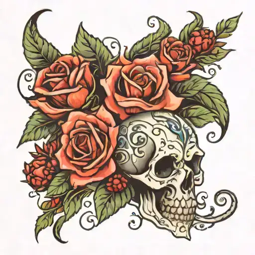 bouquet of flowers  with 666 and J tattoo design idea