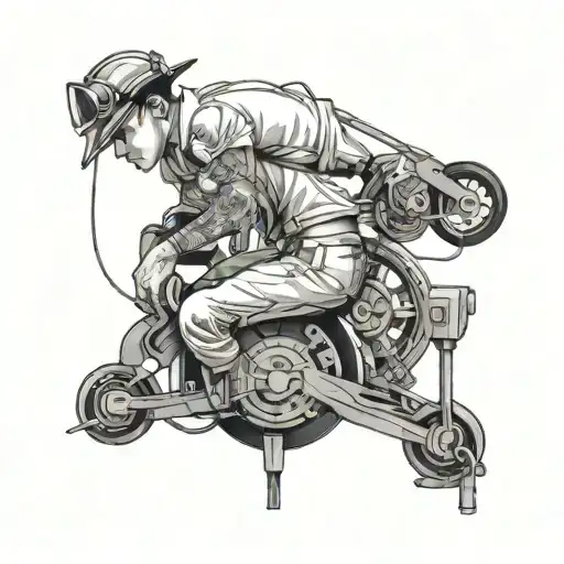 black and white 2D Sexy Mechanic working tattoo design idea