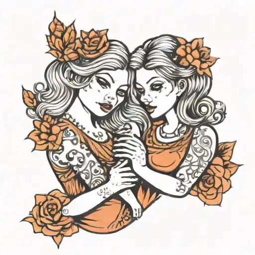 mother daughter holding hands tattoo design idea
