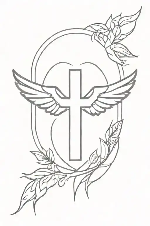 cross and wings tattoo design idea